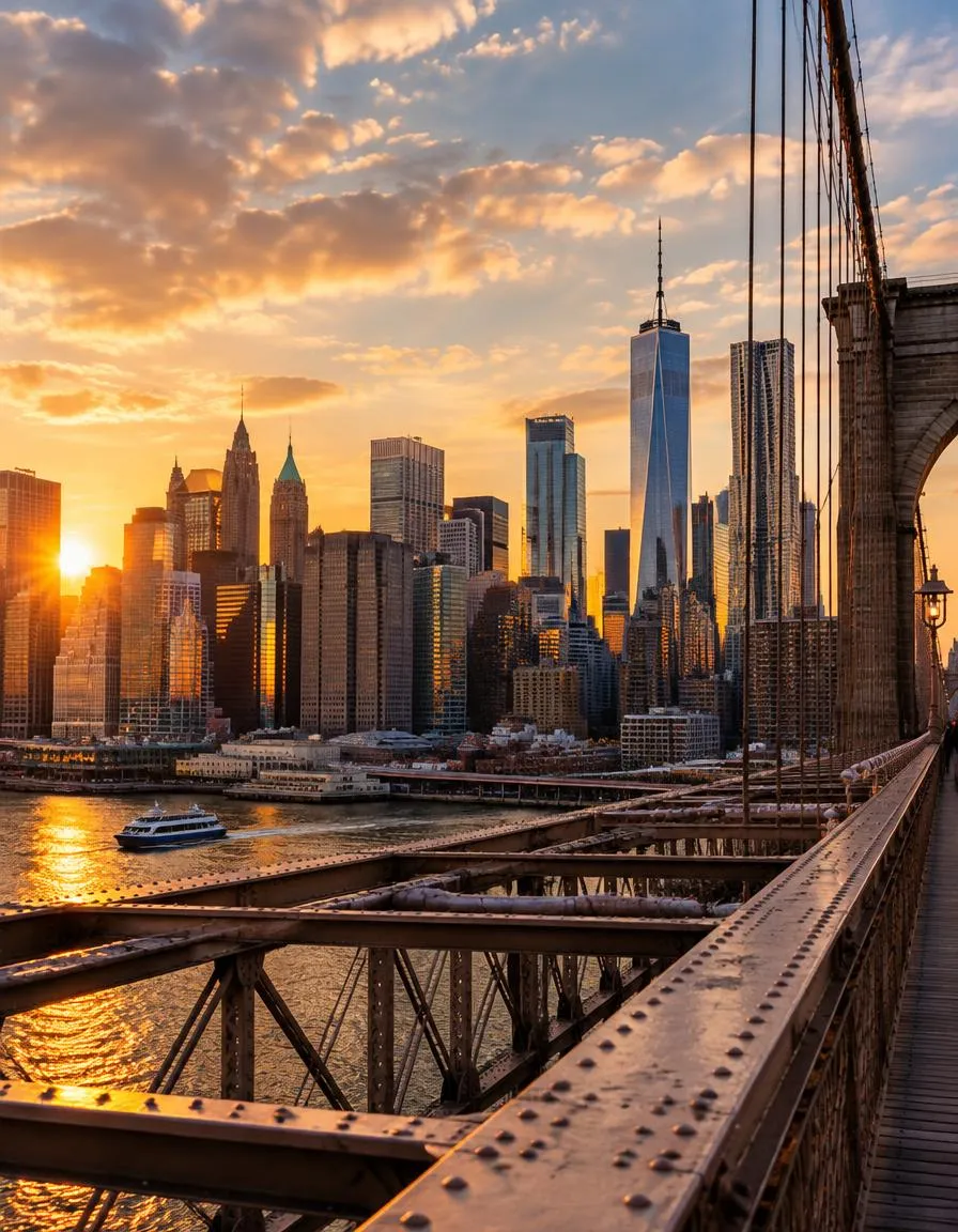Manhattan desde el puente de Brooklyn al atardecer