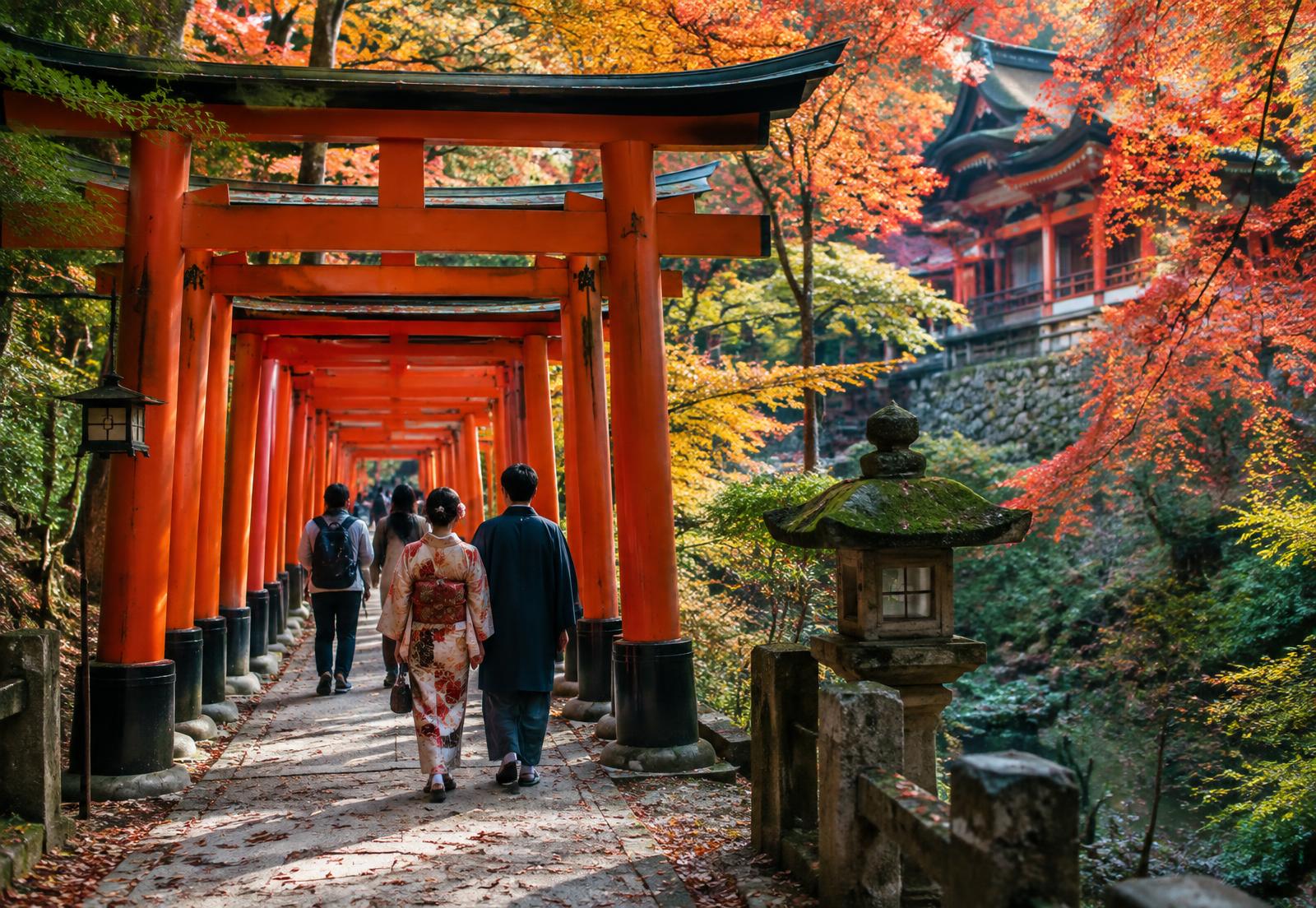 Pórticos de un templo en Kioto